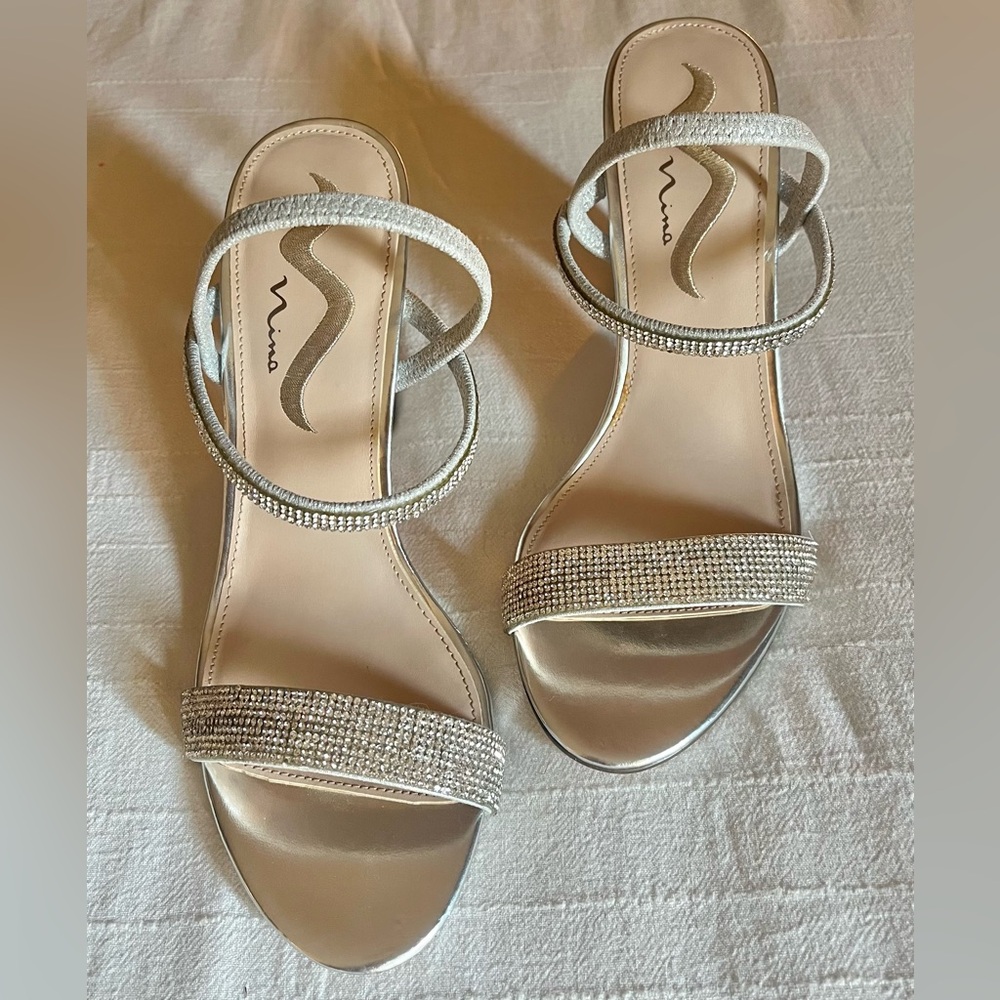 Nina Sanchia Silver Strappy Heels